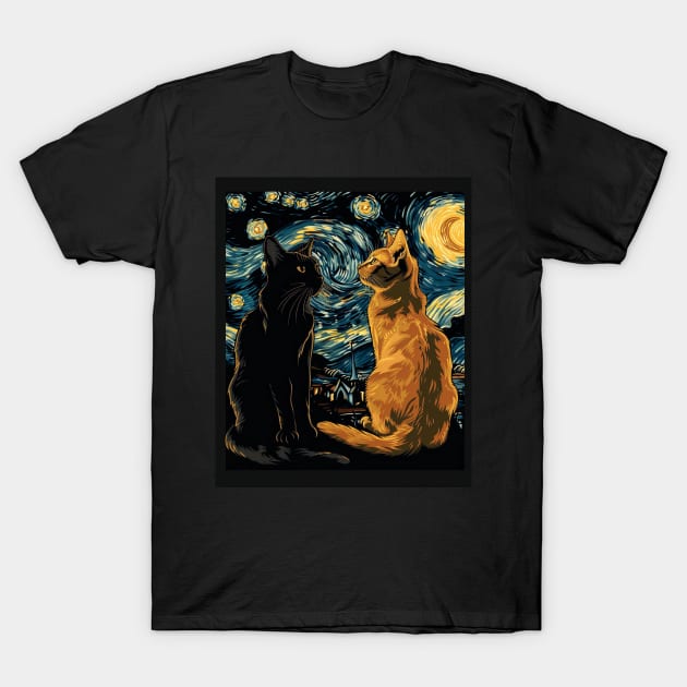 Cat Starry Night Inspiration T-Shirt by xXYazzyChanArtsXx